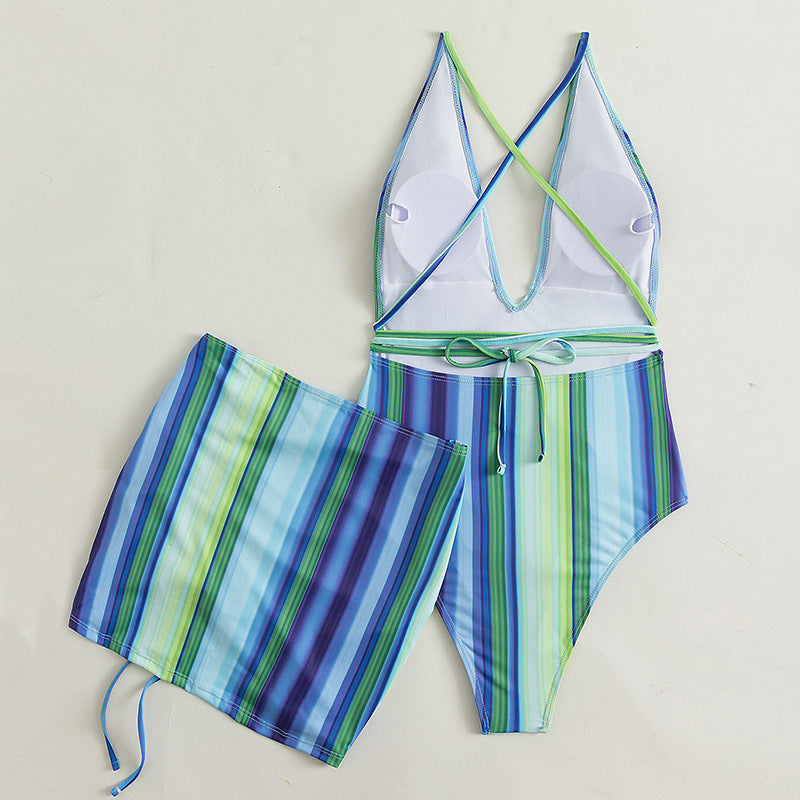 Two-piece Drawstring Backless Swimsuit