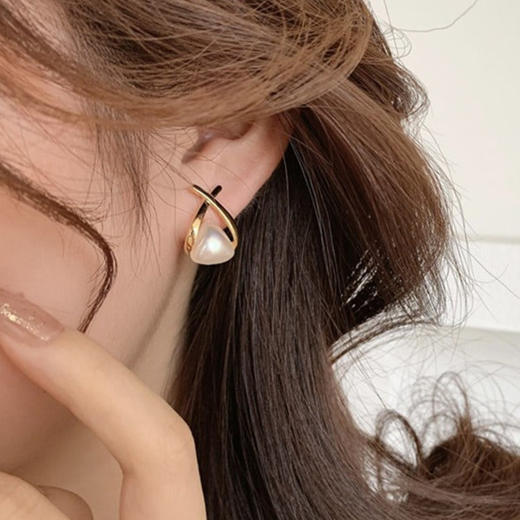Cross Pearl Earrings