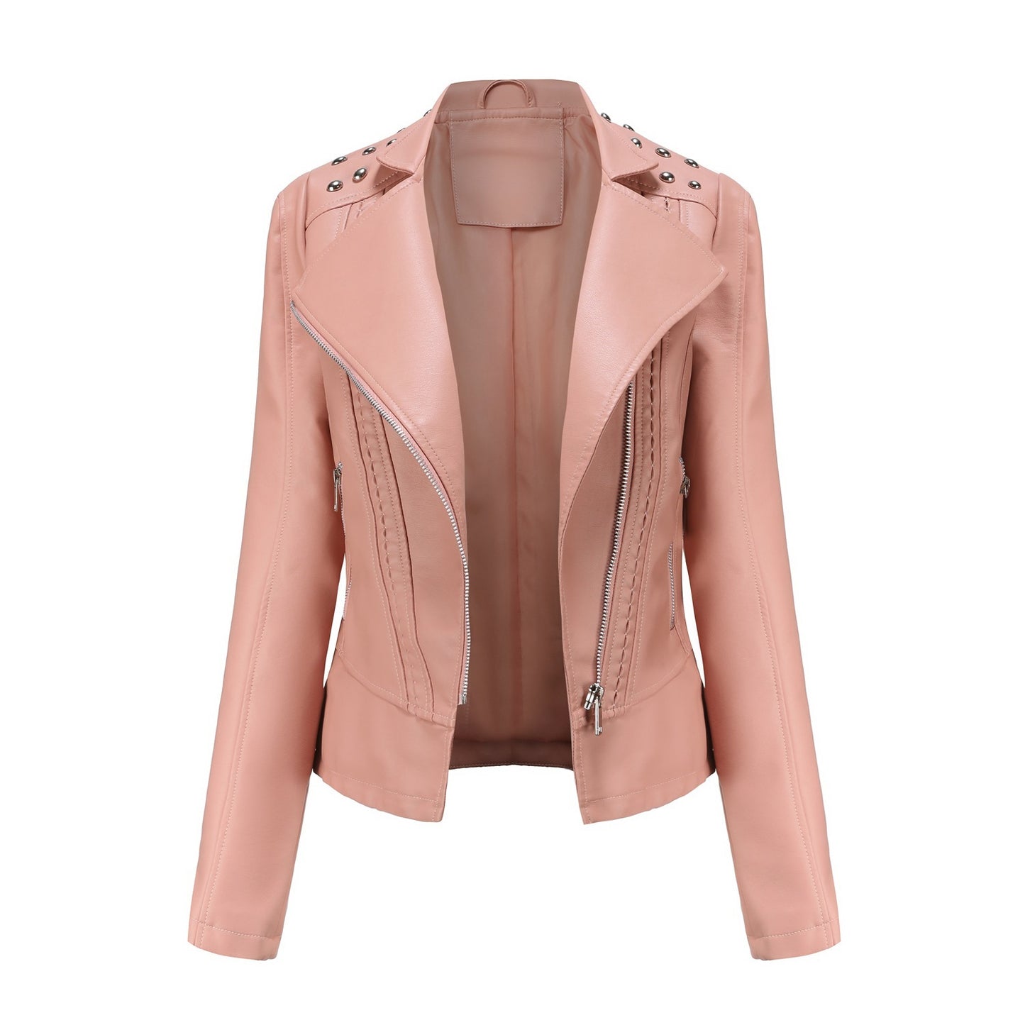 Beaded Leather Long-sleeved Jacket