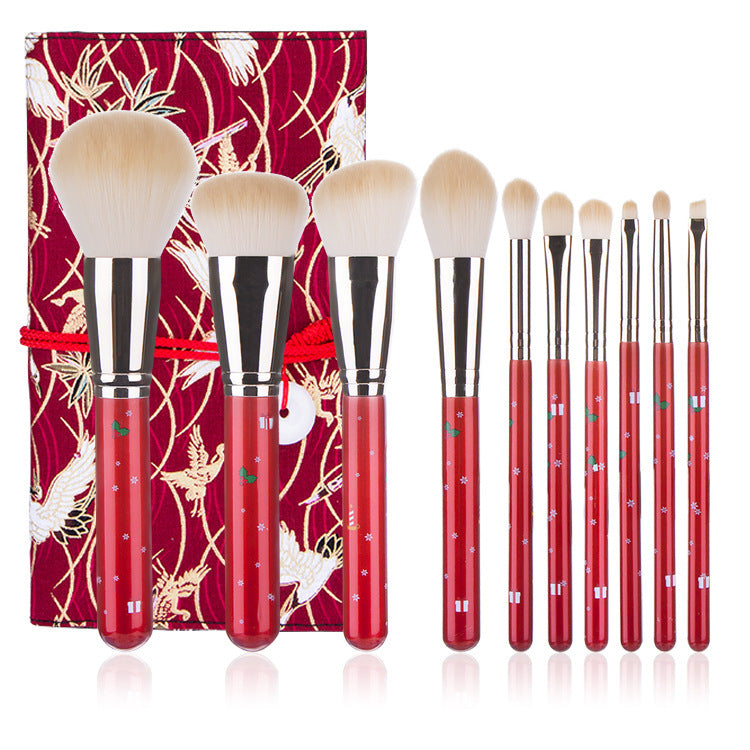 Christmas Portable Makeup Brush With Red Handle