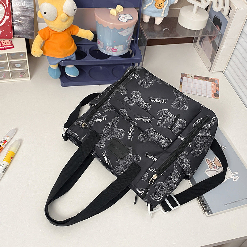 Bear Print Large Capacity Multi-Pocket Tote Bag