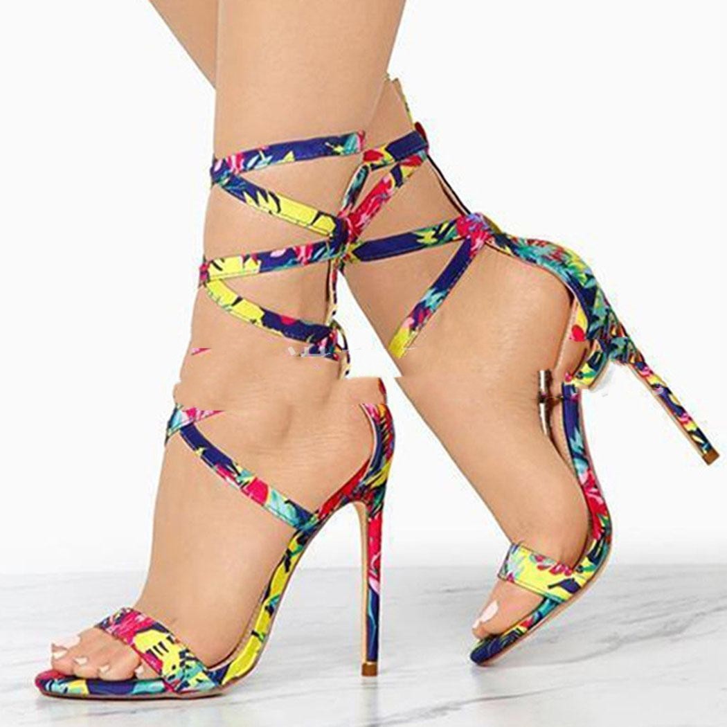 Multicolor Strap High-heeled