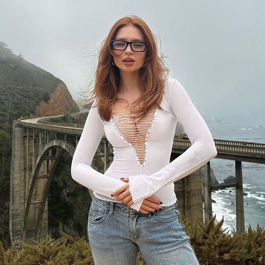 V-neck Lace Up Top