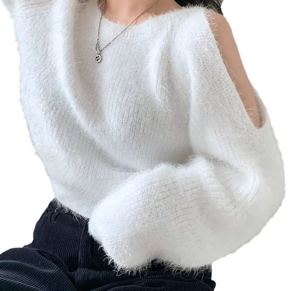 White Mink Velvet Off-shoulder