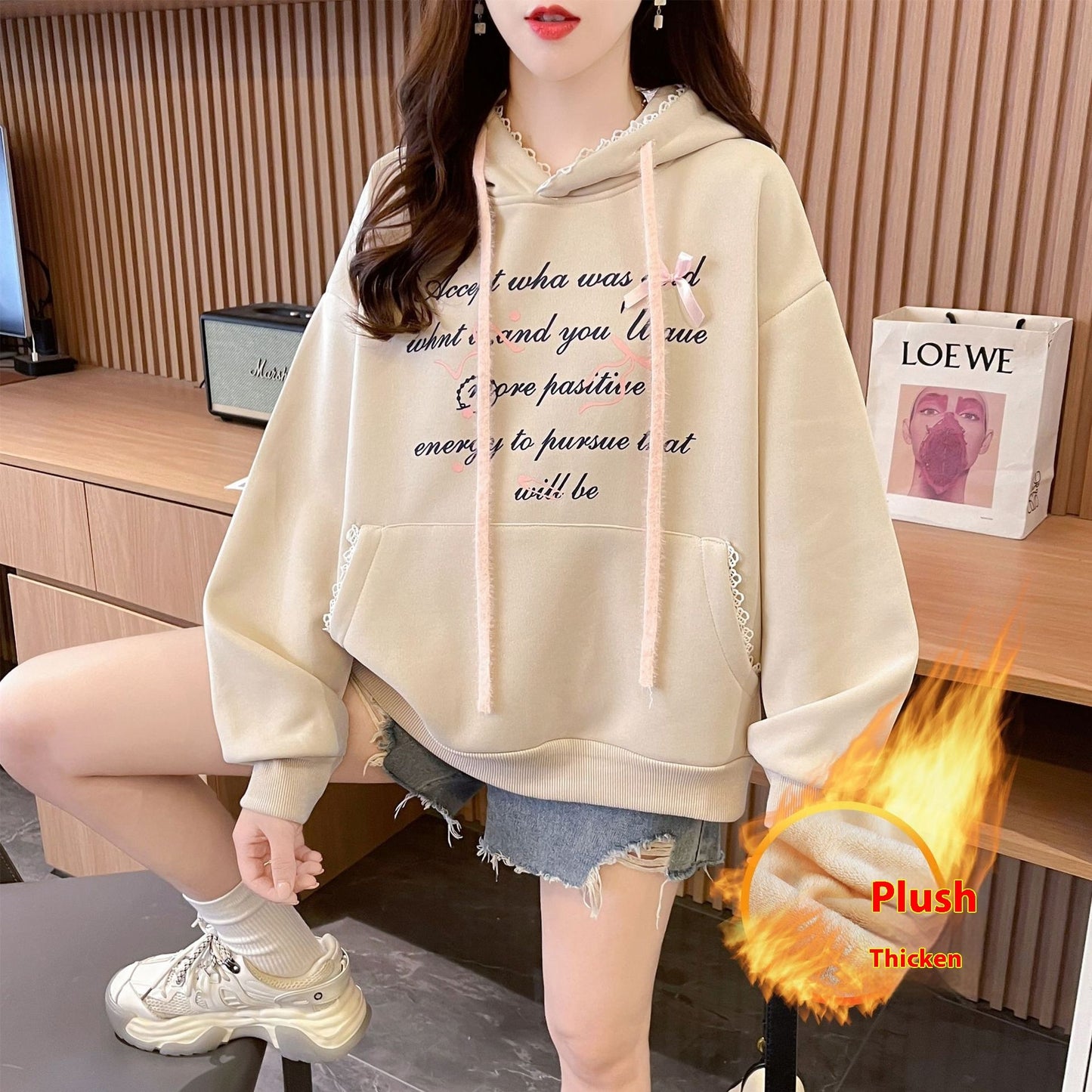 Hooded Design Letter Long Sleeve Sweater