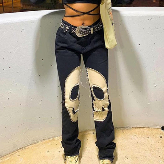 Vintage Skull Jeans High Waist