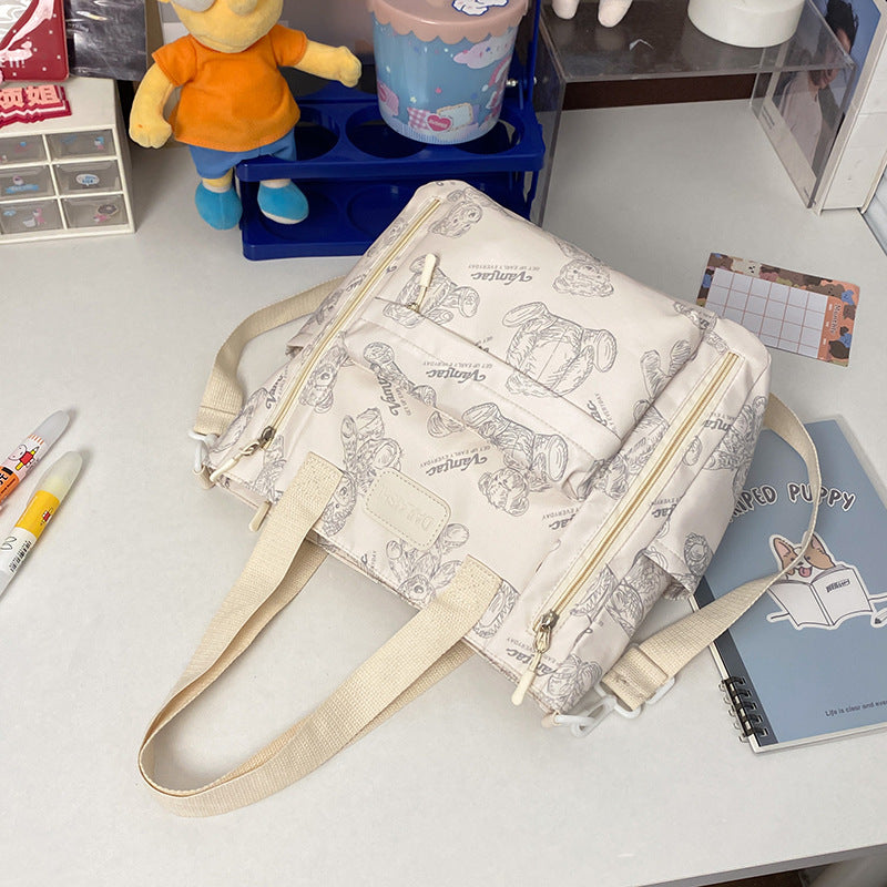 Bear Print Large Capacity Multi-Pocket Tote Bag