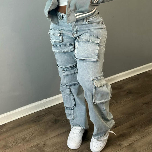 Work Clothes Style Denim Trousers