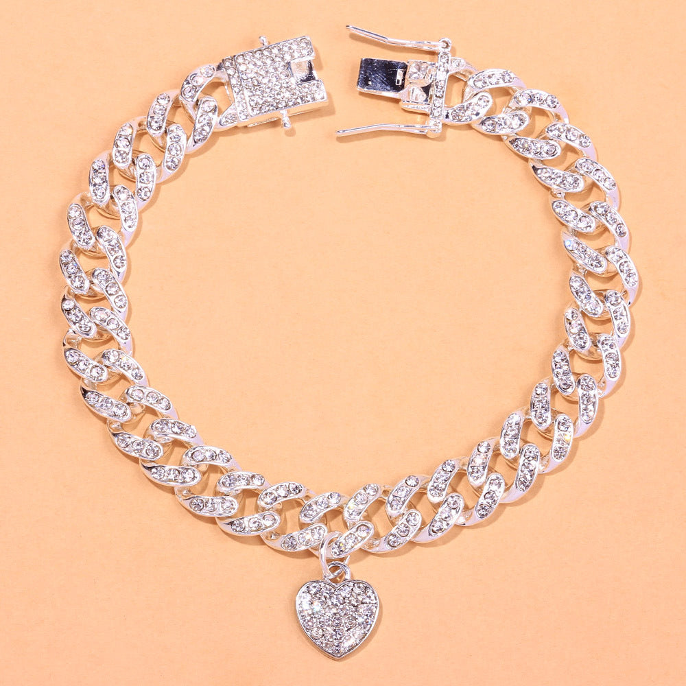 Diamond Heart Shaped Cuban Anklet