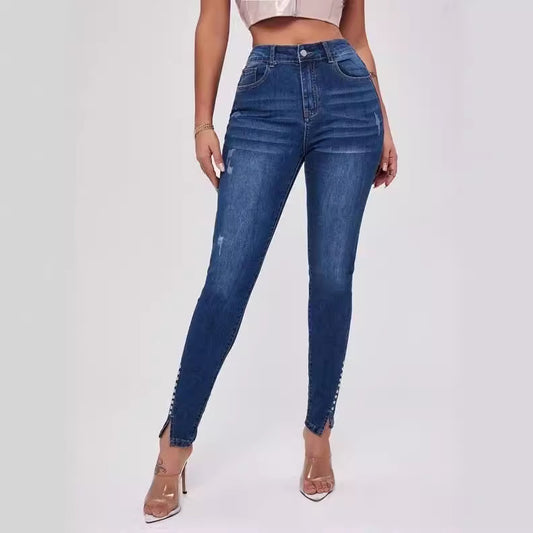 Slim Fit Patchwork  Stretch Jeans