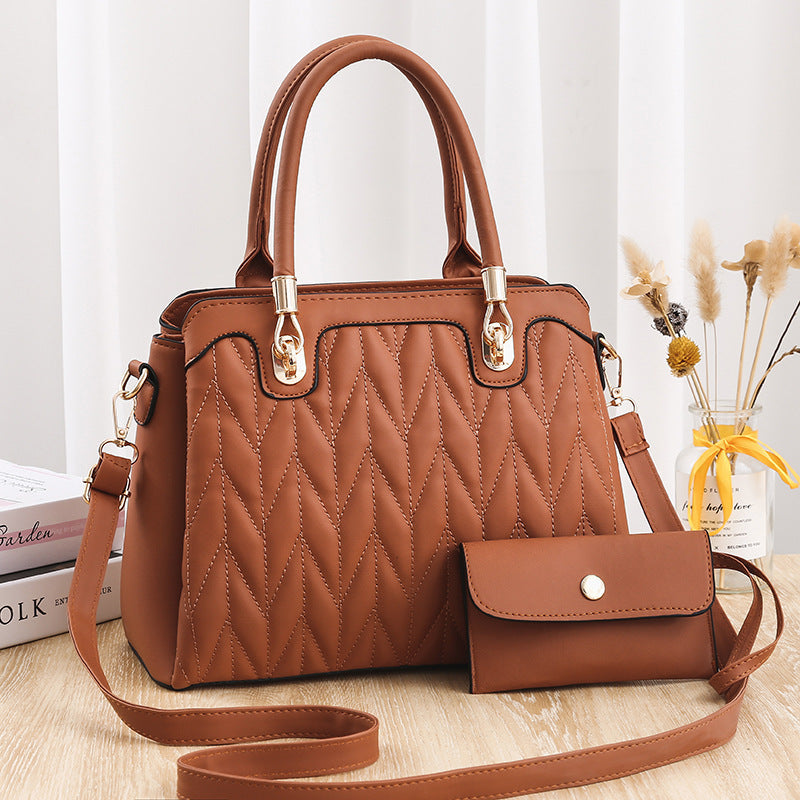 Embroidered Diamond Pattern Handbag