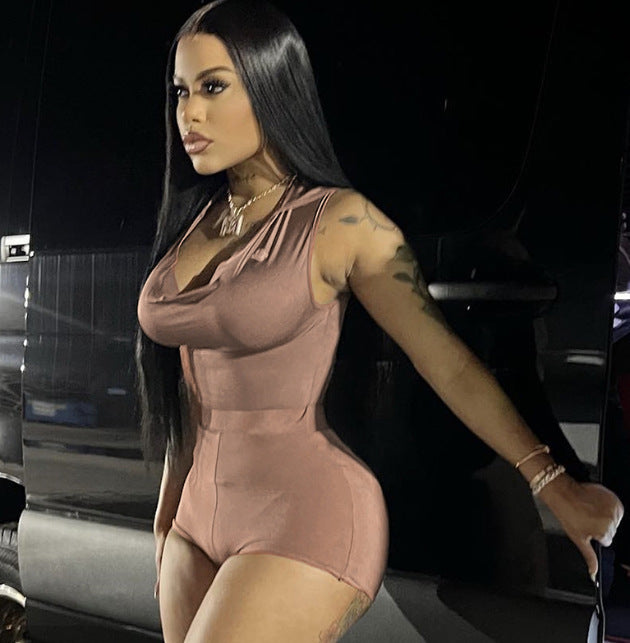 V-neck High Waist Sheath Jumpsuit