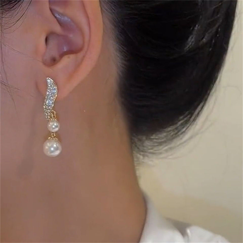 Silver Pearl Rhinestone Earrings