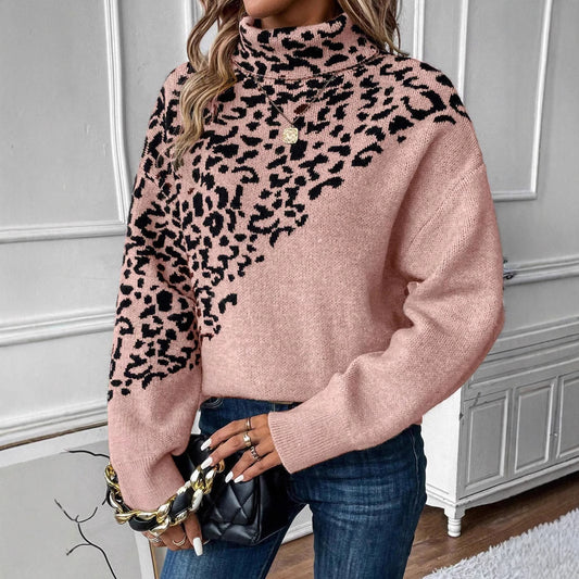 Turtleneck Leopard Casual Sweater