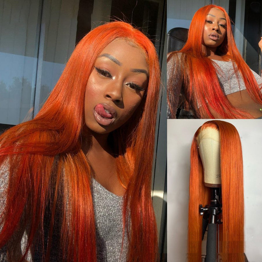 Split Orange Long Straight Wig