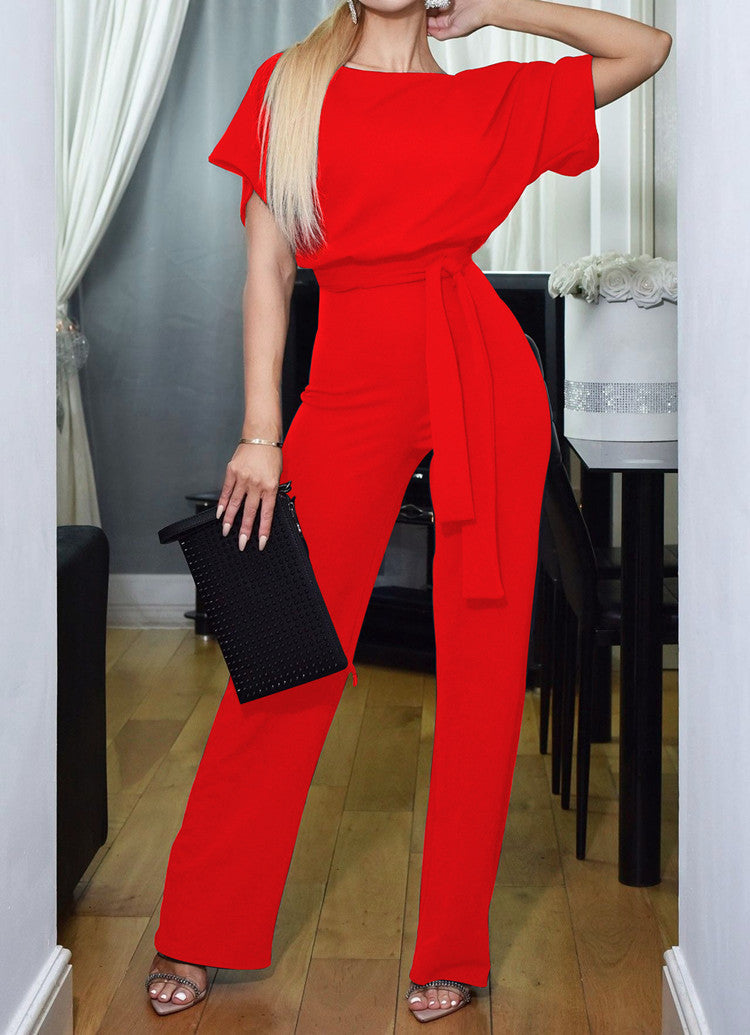 Lace-up Short-sleeved Jumpsuit